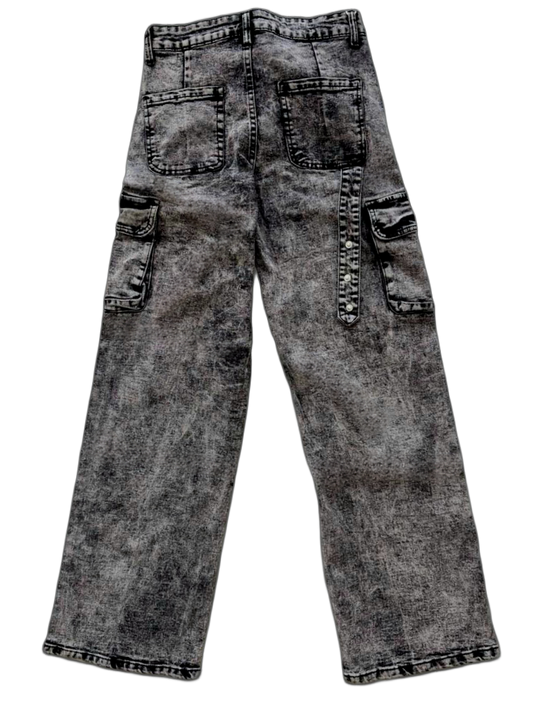 Vintage Acid-Wash Wide-Leg Cargo Jeans