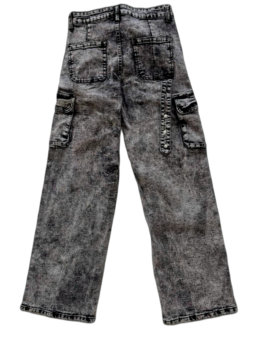 Vintage Acid-Wash Wide-Leg Cargo Jeans