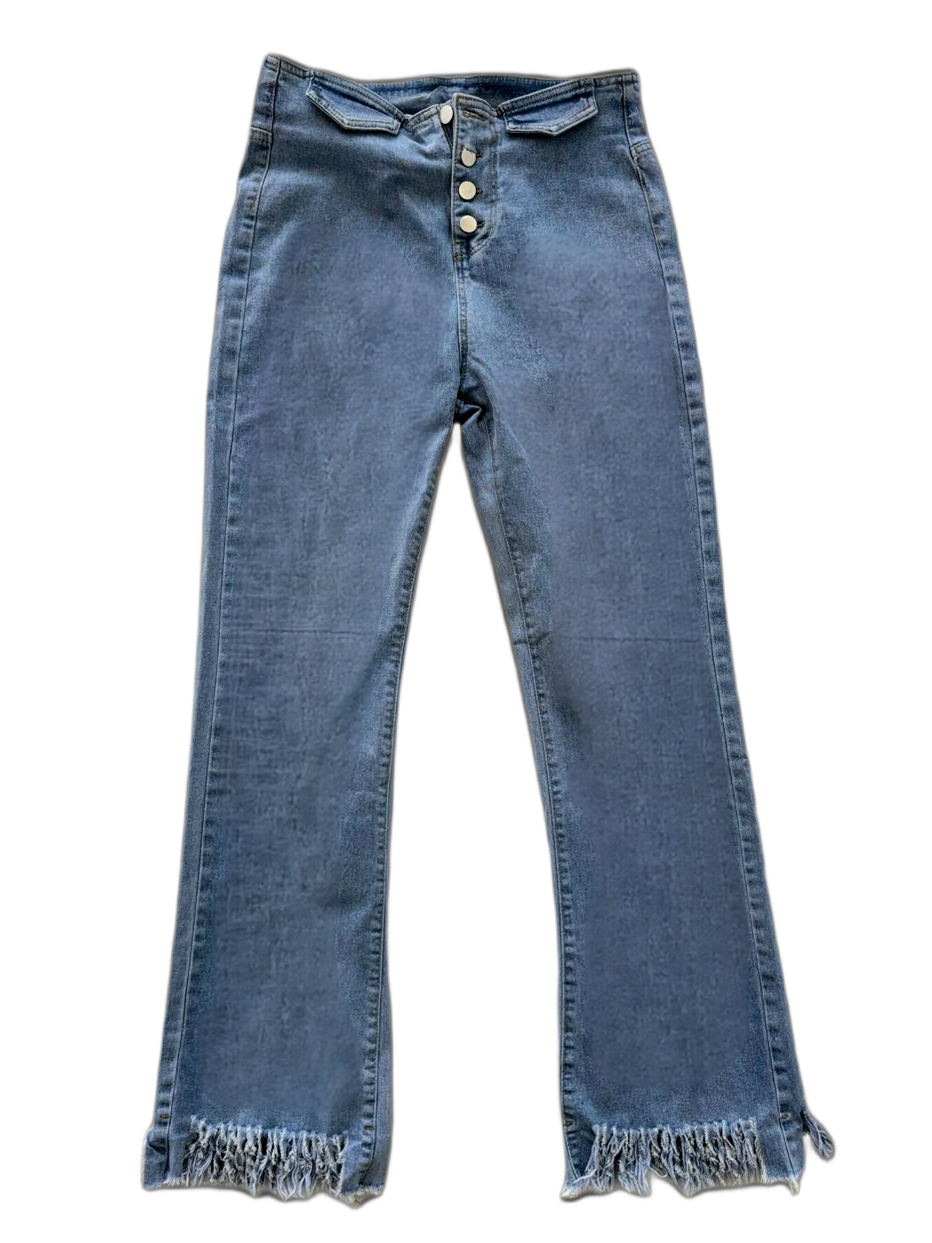 High-Waisted Button-Fly Frayed Hem Jeans