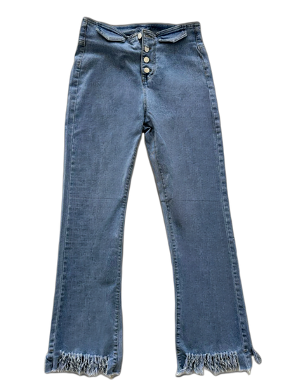 High-Waisted Button-Fly Frayed Hem Jeans