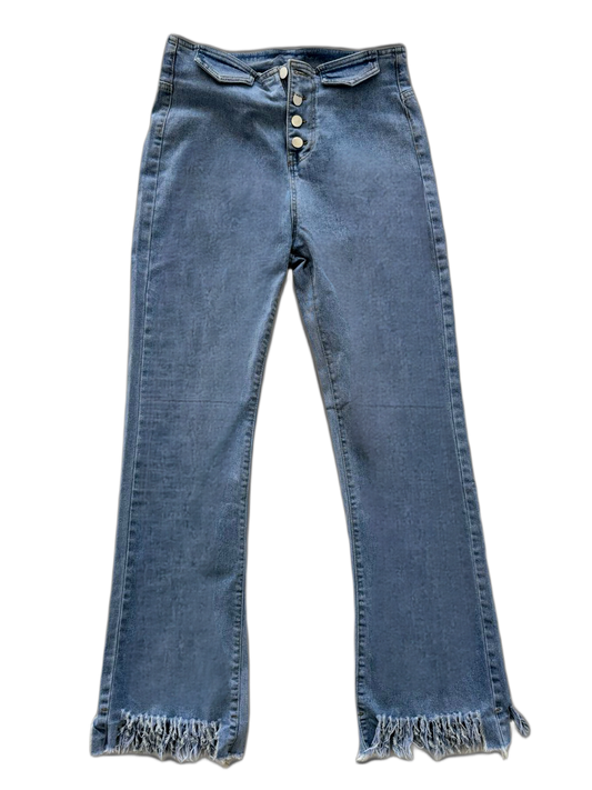 High-Waisted Button-Fly Frayed Hem Jeans