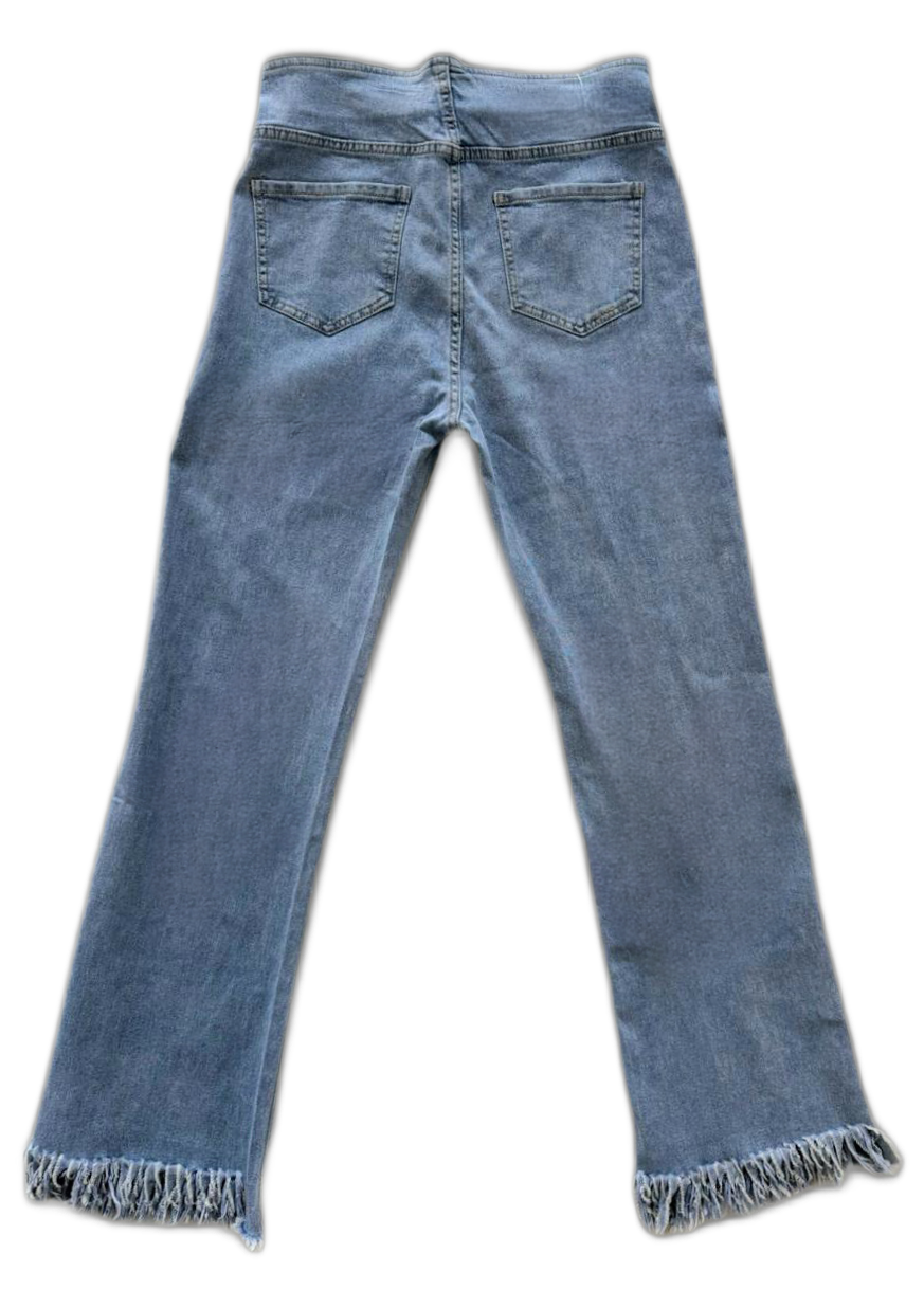 High-Waisted Button-Fly Frayed Hem Jeans
